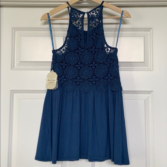 NEW ALTAR’D STATE Women Lace/Cotton Blue Top sz S - Picture 2 of 2